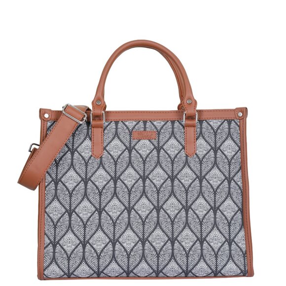 Hand Crafted Monochrome Printed Fabric Laptop Bag, Shoulder Satchel for Women - Picture 1 of 10